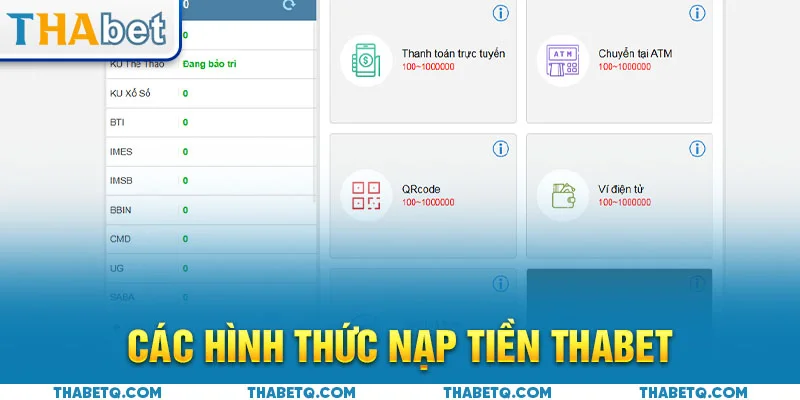 hình thức nạp tiền thabet